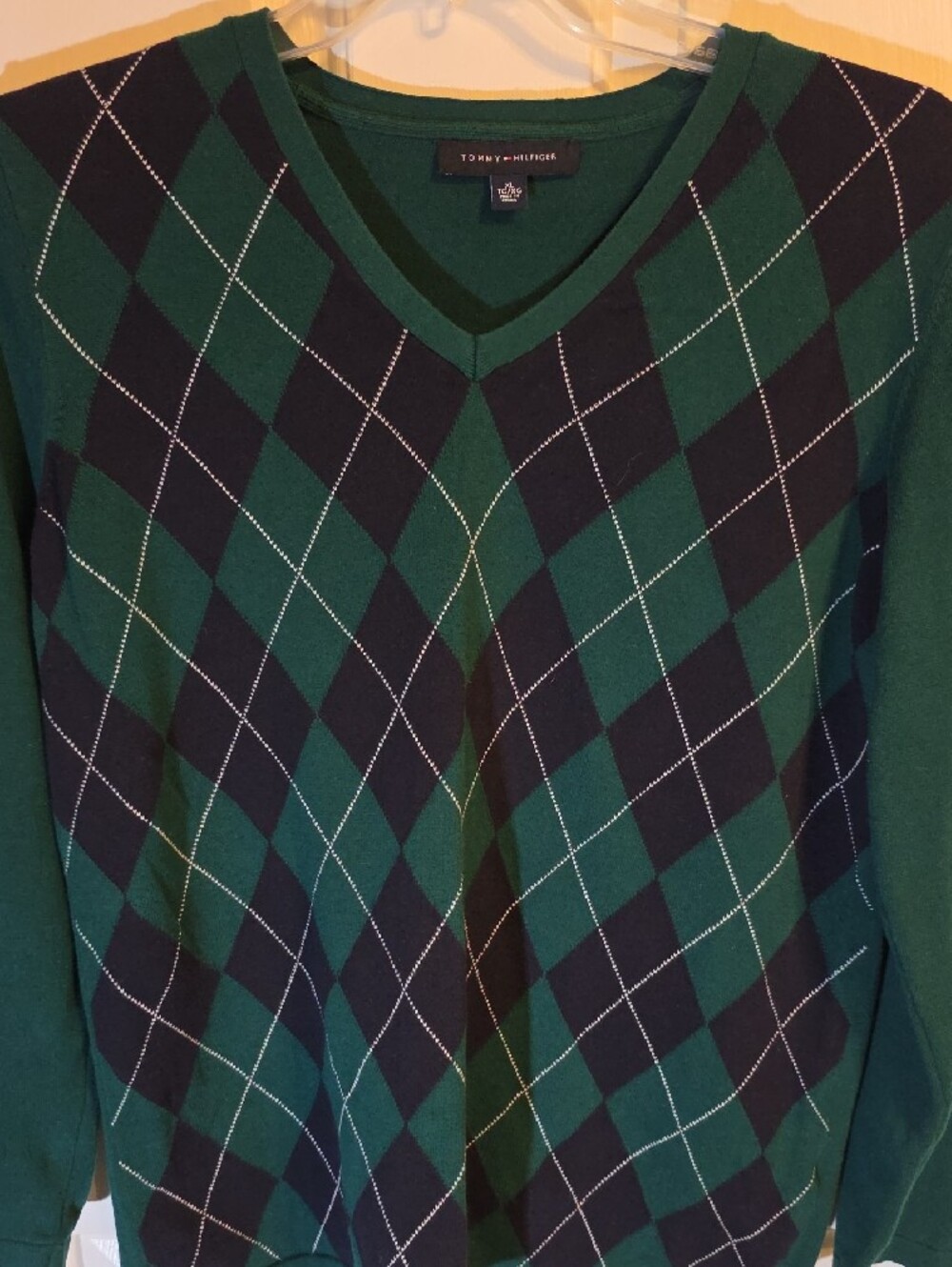 Tommy Hilfiger Green and Navy Argyle V-Neck Sweater - Picture 4 of 5